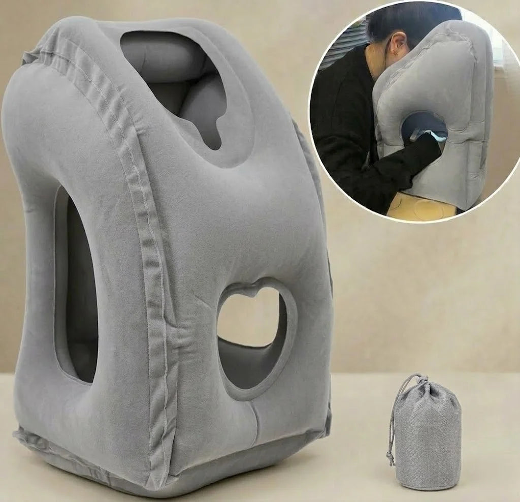 Travel Neck Pillow Inflatable Ergonomic Support Packable Pouch