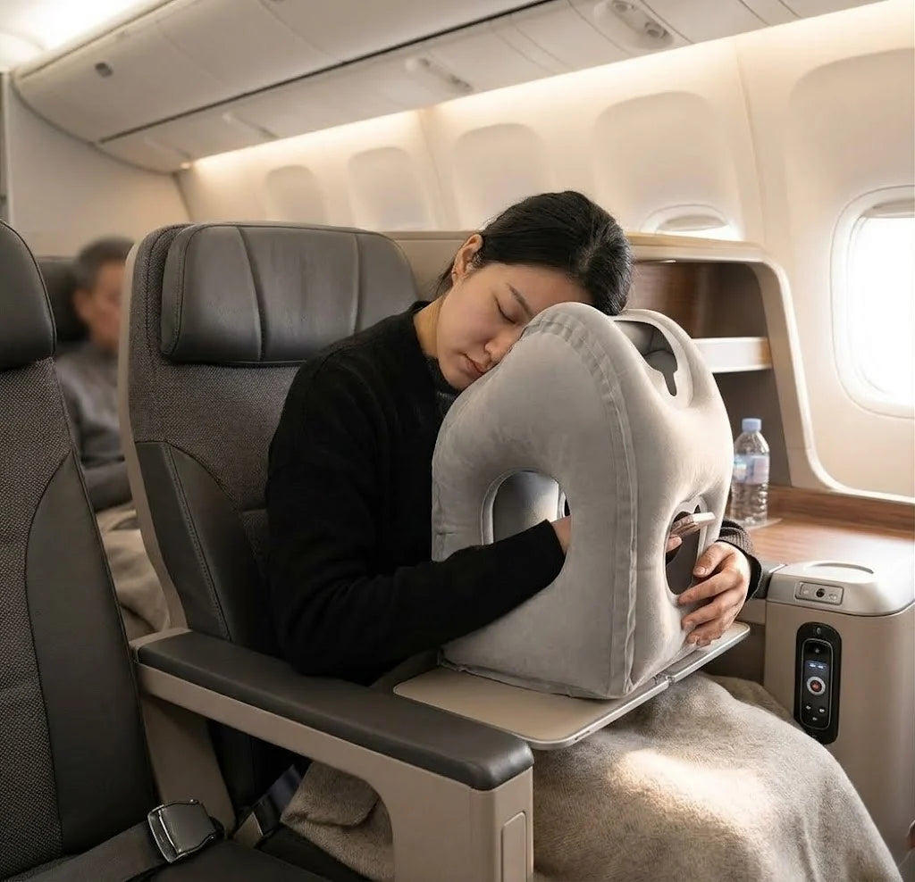 Travel Neck Pillow Inflatable Ergonomic Support Packable Pouch