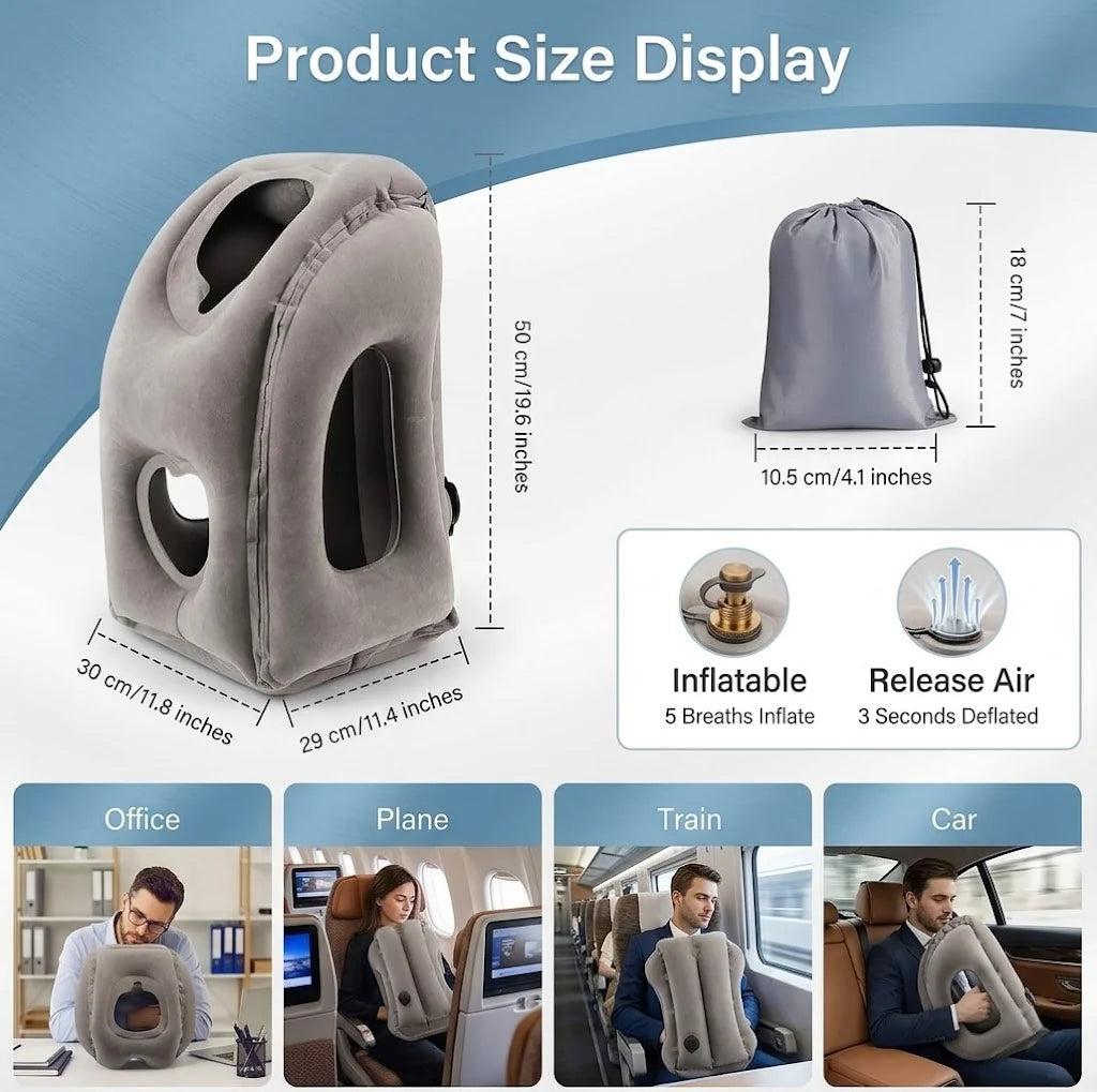 Travel Neck Pillow Inflatable Ergonomic Support Packable Pouch