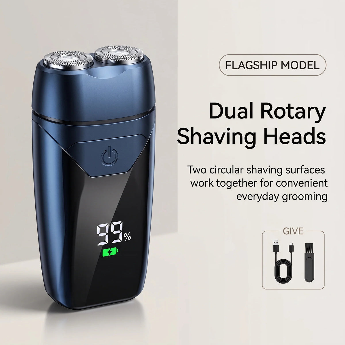 Travel Shaver Dual-Head Rotary Rechargeable Digital Display