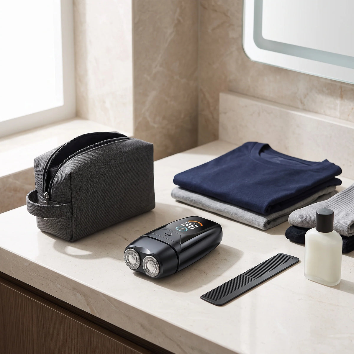 Travel Shaver Dual-Head Rotary Rechargeable Digital Display