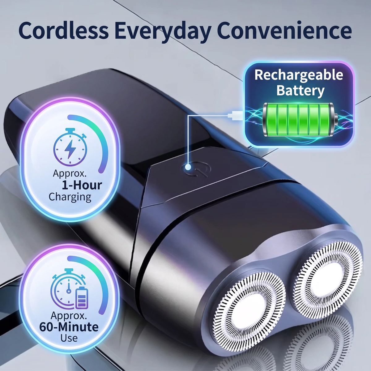 Travel Shaver Dual-Head Rotary Rechargeable Digital Display