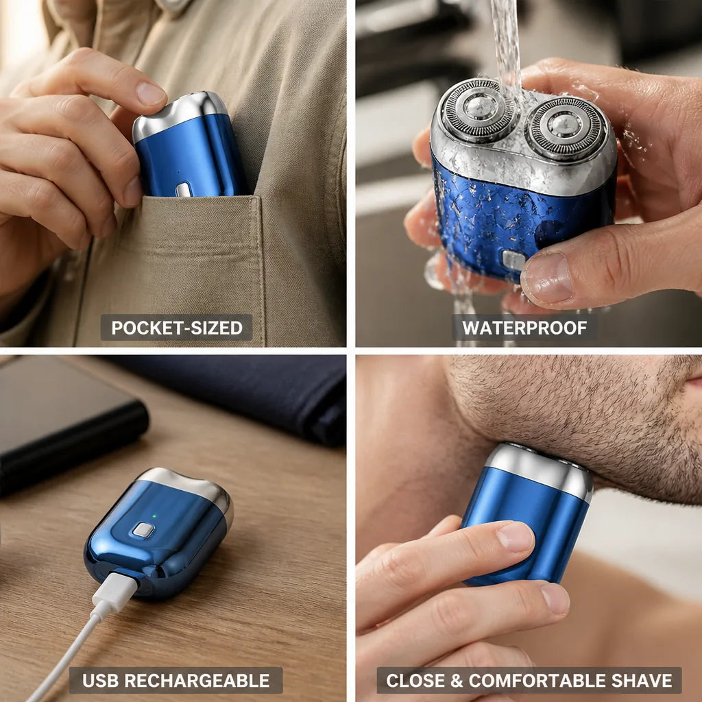 Travel Shaver USB Rechargeable Waterproof 60-Min Run Time