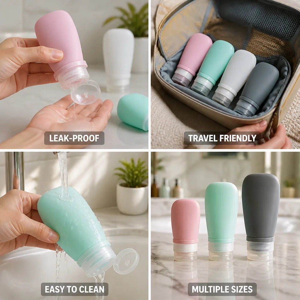 Travel Toiletry Bottles Leak-Proof Silicone 6-Piece