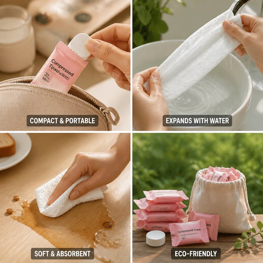 Travel Towel Tablets Expandable 100% Cotton Individually Wrapped