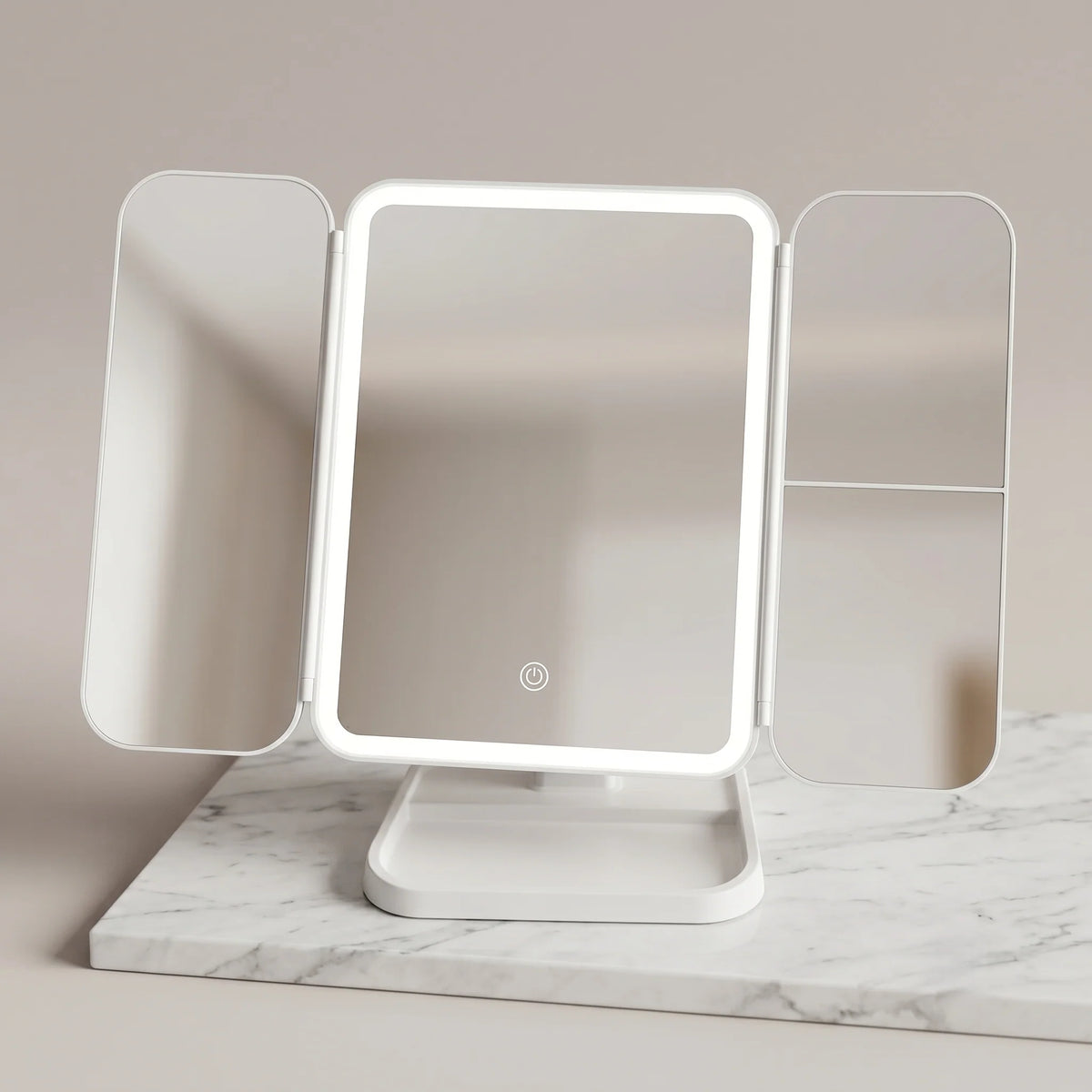 Tri-Fold Vanity Mirror Dimmable LED & 3x Magnification