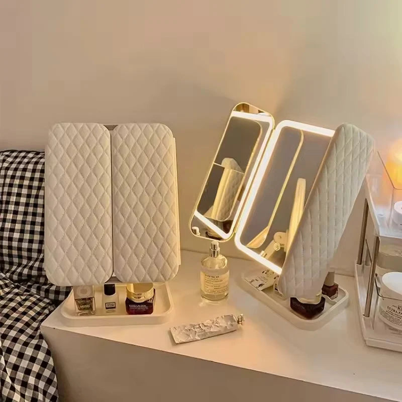 Tri-Fold Vanity Mirror Dimmable LED & 3x Magnification