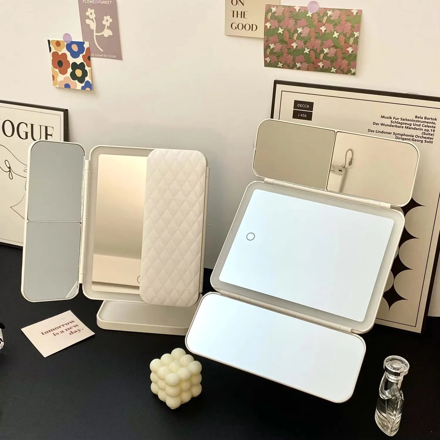 Tri-Fold Vanity Mirror Dimmable LED & 3x Magnification