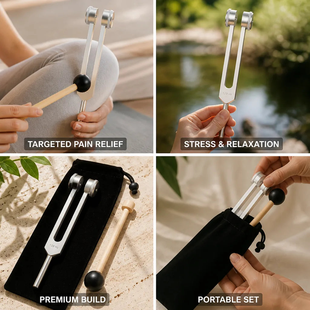 Tuning Fork Set Aluminum Alloy Silicone Mallet Storage Bag