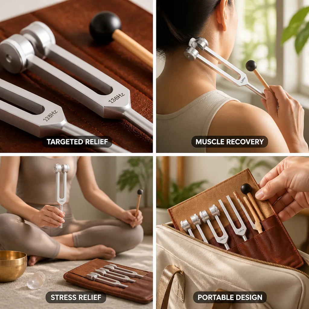 Tuning Fork Set Aluminum Precision Frequencies Leather Pouch
