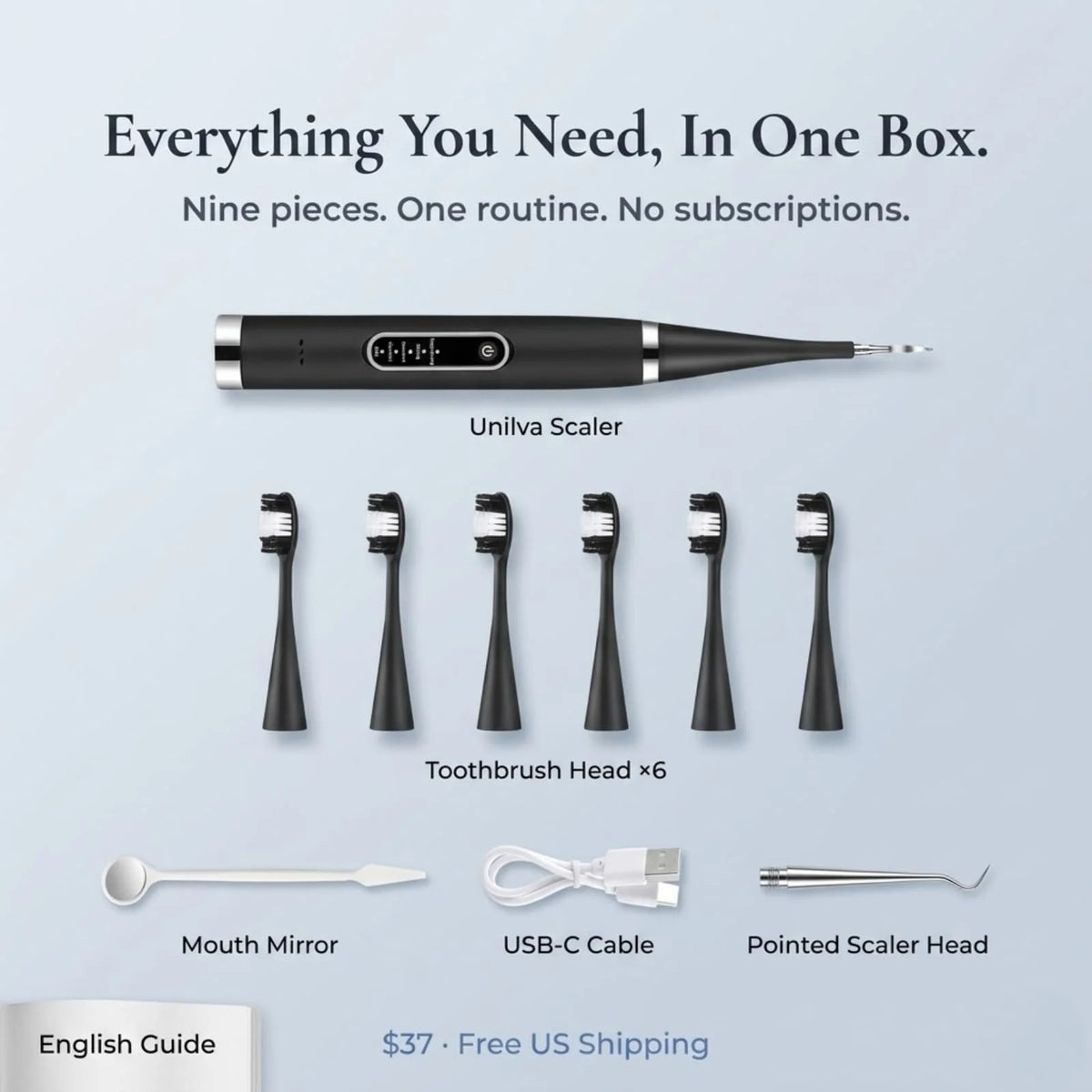 Ultrasonic Dental Scaler Dual-Use USB-C Rechargeable 6 Brush Heads