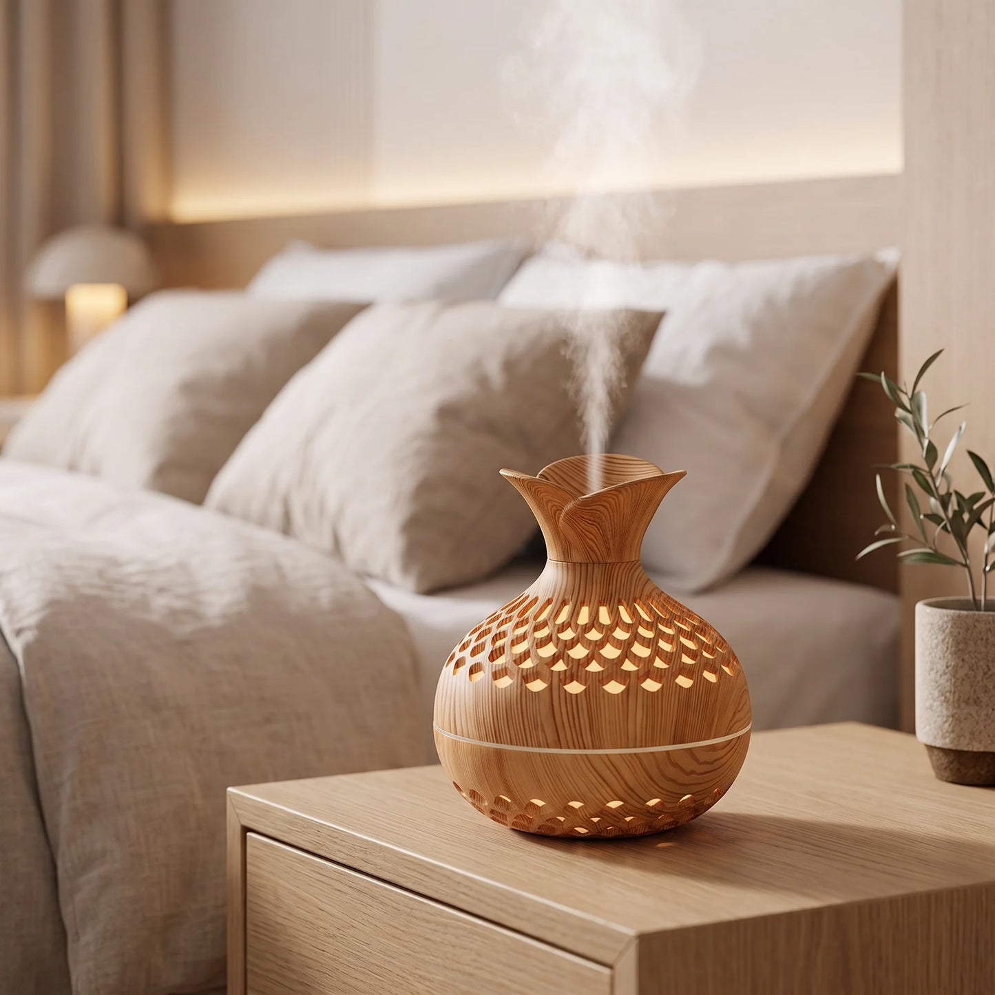 Ultrasonic Humidifier & Diffuser Wood Grain Finish Ambient Light