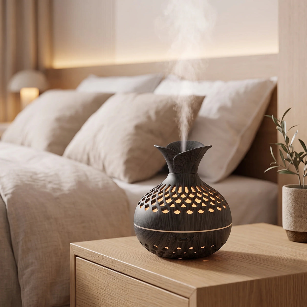 Ultrasonic Humidifier & Diffuser Wood Grain Finish Ambient Light