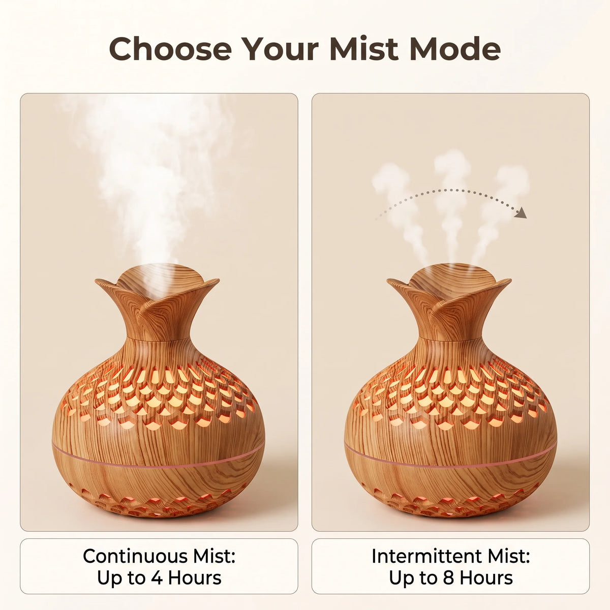 Ultrasonic Humidifier & Diffuser Wood Grain Finish Ambient Light