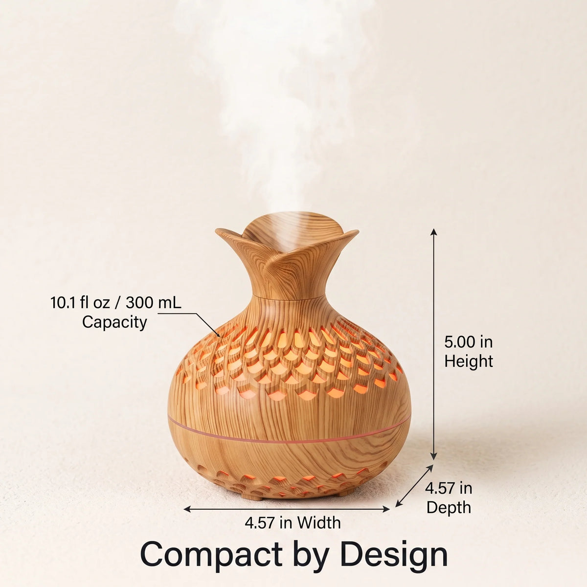 Ultrasonic Humidifier & Diffuser Wood Grain Finish Ambient Light