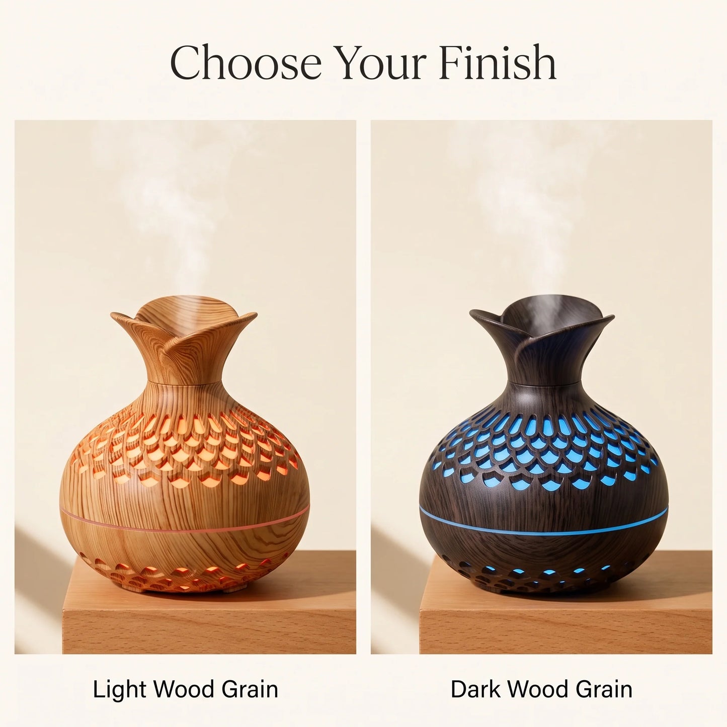 Ultrasonic Humidifier & Diffuser Wood Grain Finish Ambient Light