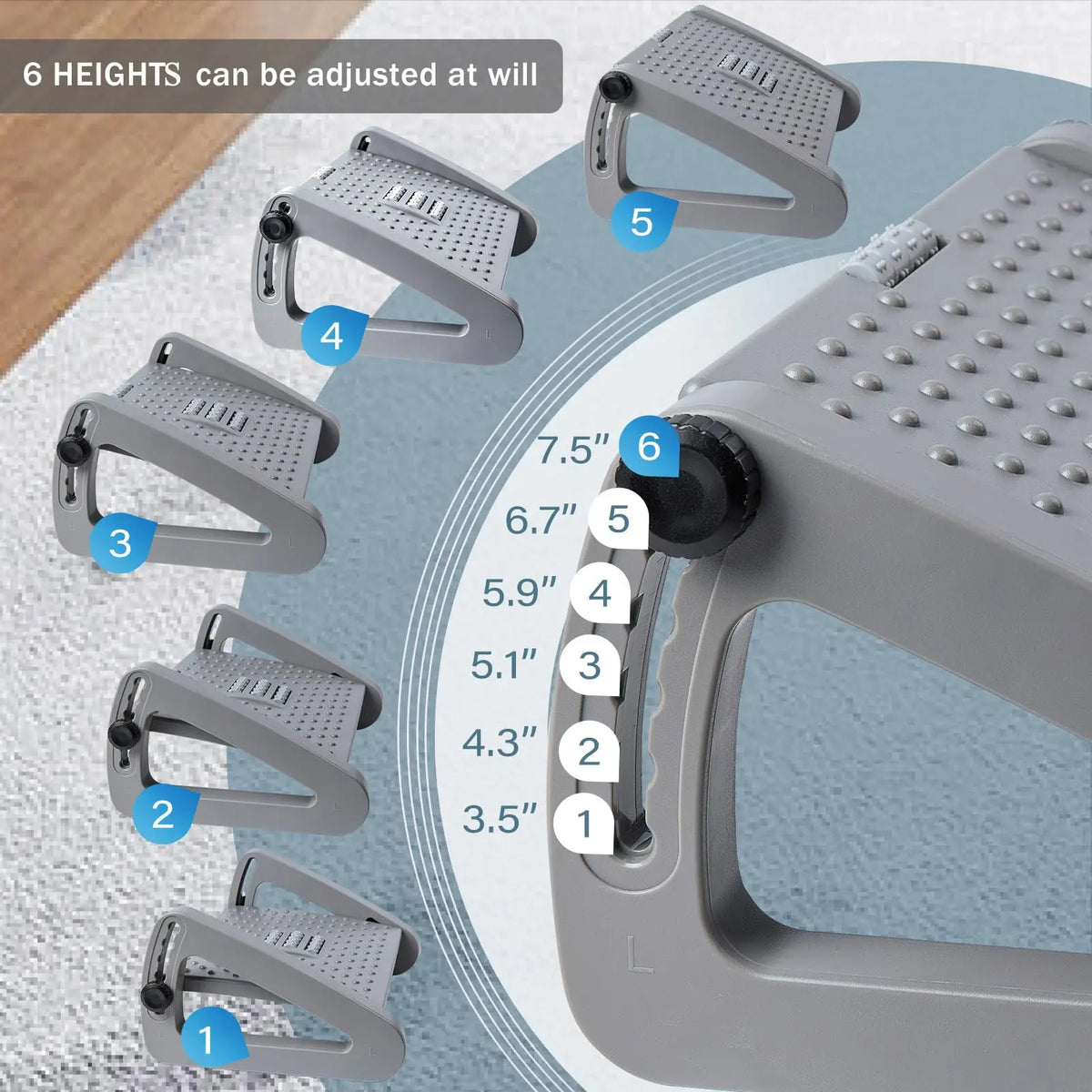 Under-Desk Foot Rest Tilting Platform & Massage Rollers