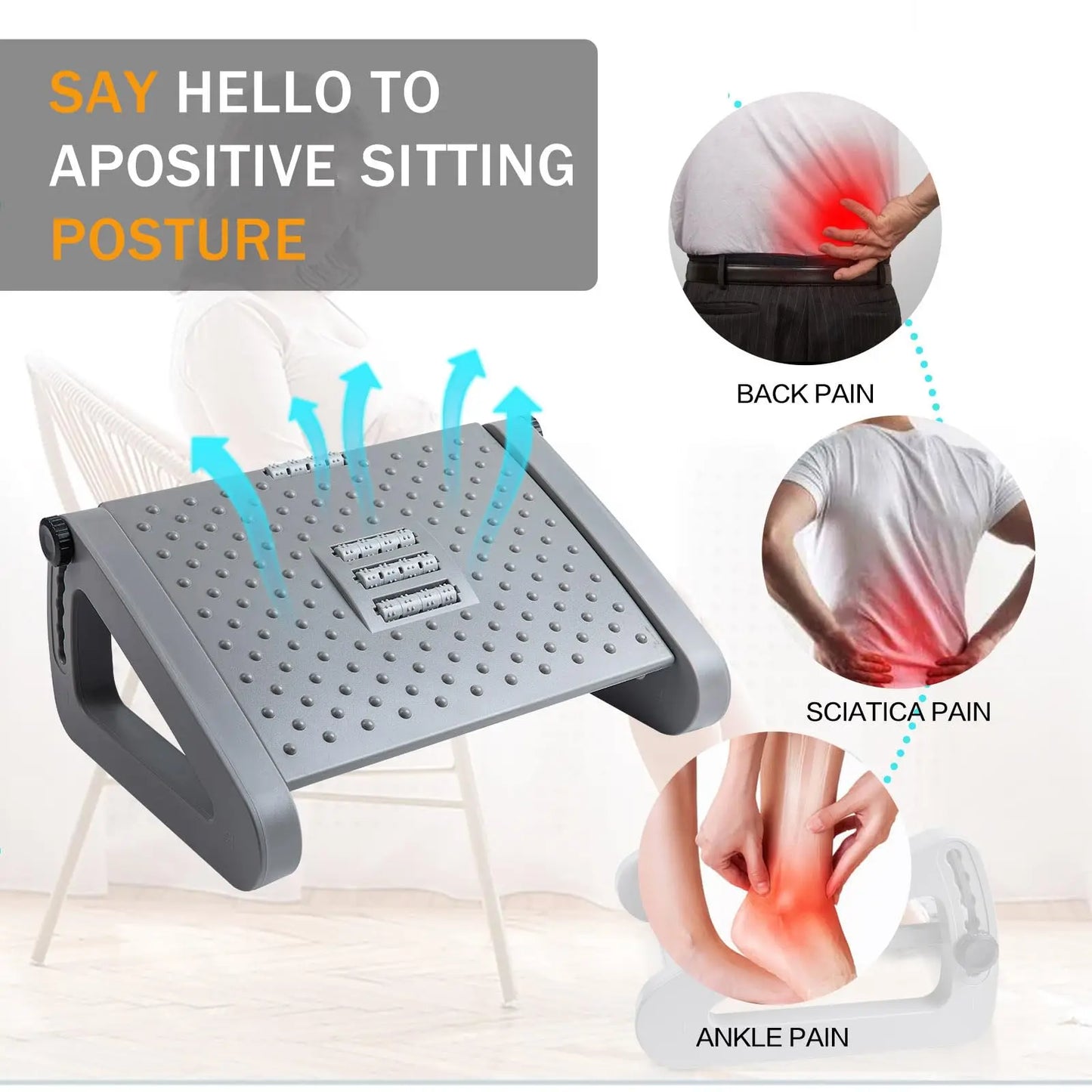 Under-Desk Foot Rest Tilting Platform & Massage Rollers