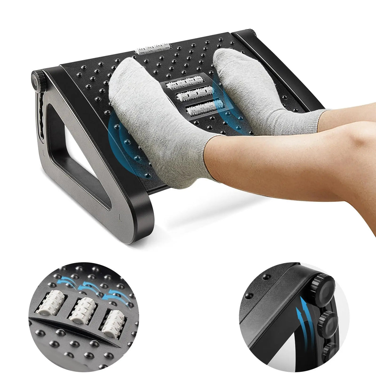 Under-Desk Foot Rest Tilting Platform & Massage Rollers