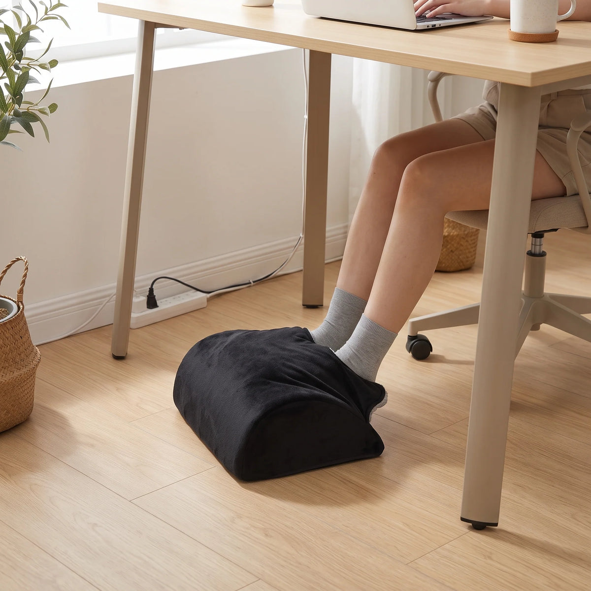 Under-Desk Footrest Plush Pocket Cushioned Support