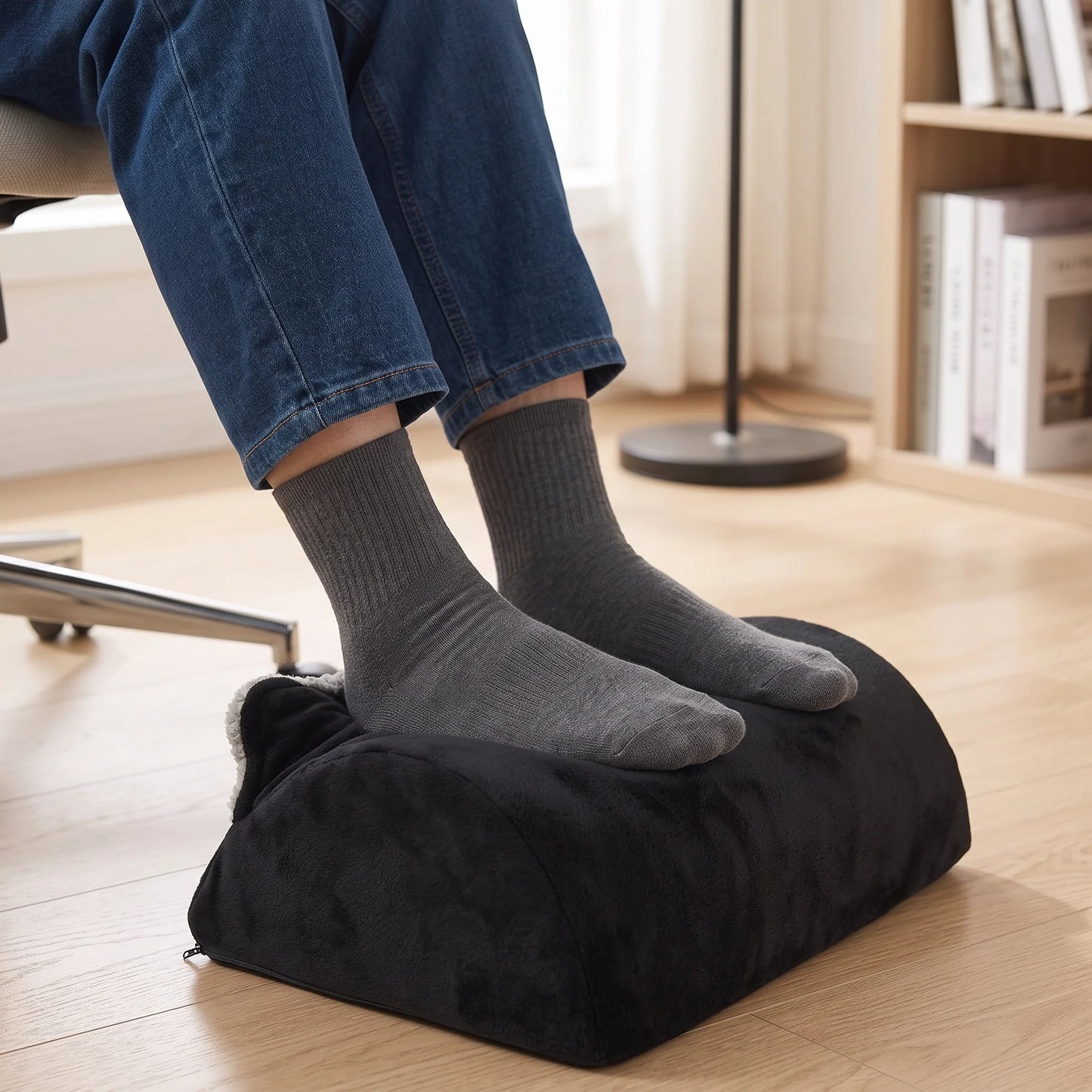 Under-Desk Footrest Plush Pocket Cushioned Support