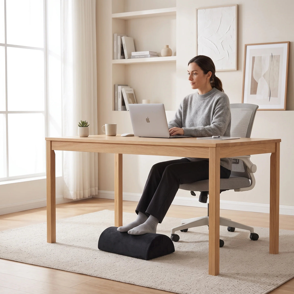 Under-Desk Footrest Plush Pocket Cushioned Support