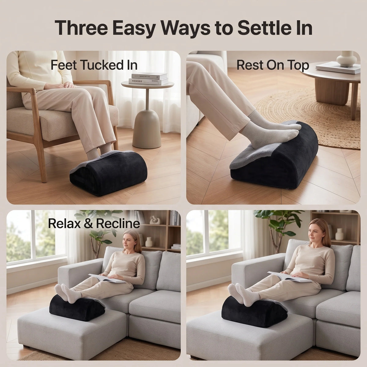 Under-Desk Footrest Plush Pocket Cushioned Support