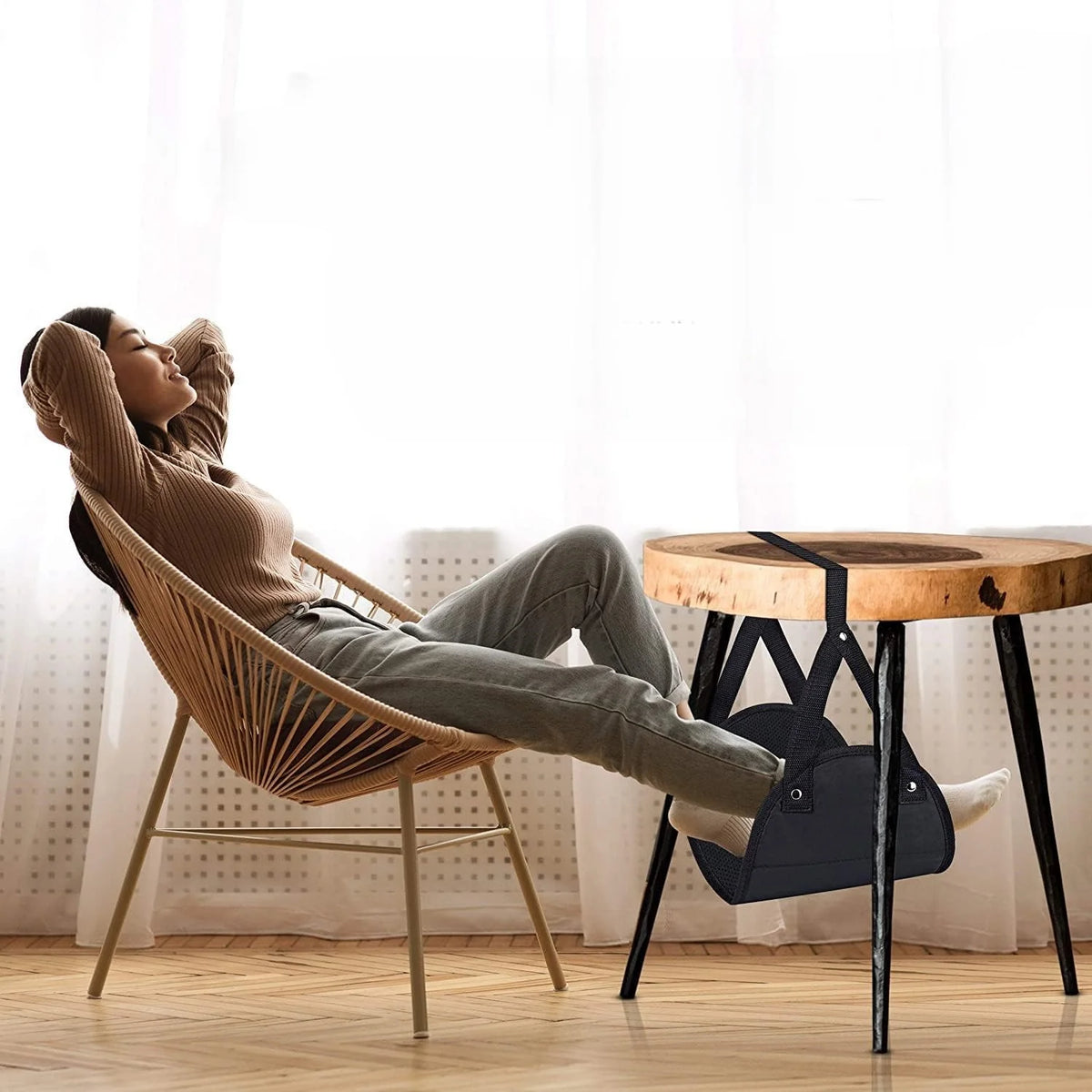 Under-Desk Hammock Footrest Foldable Breathable Mesh Lightweight