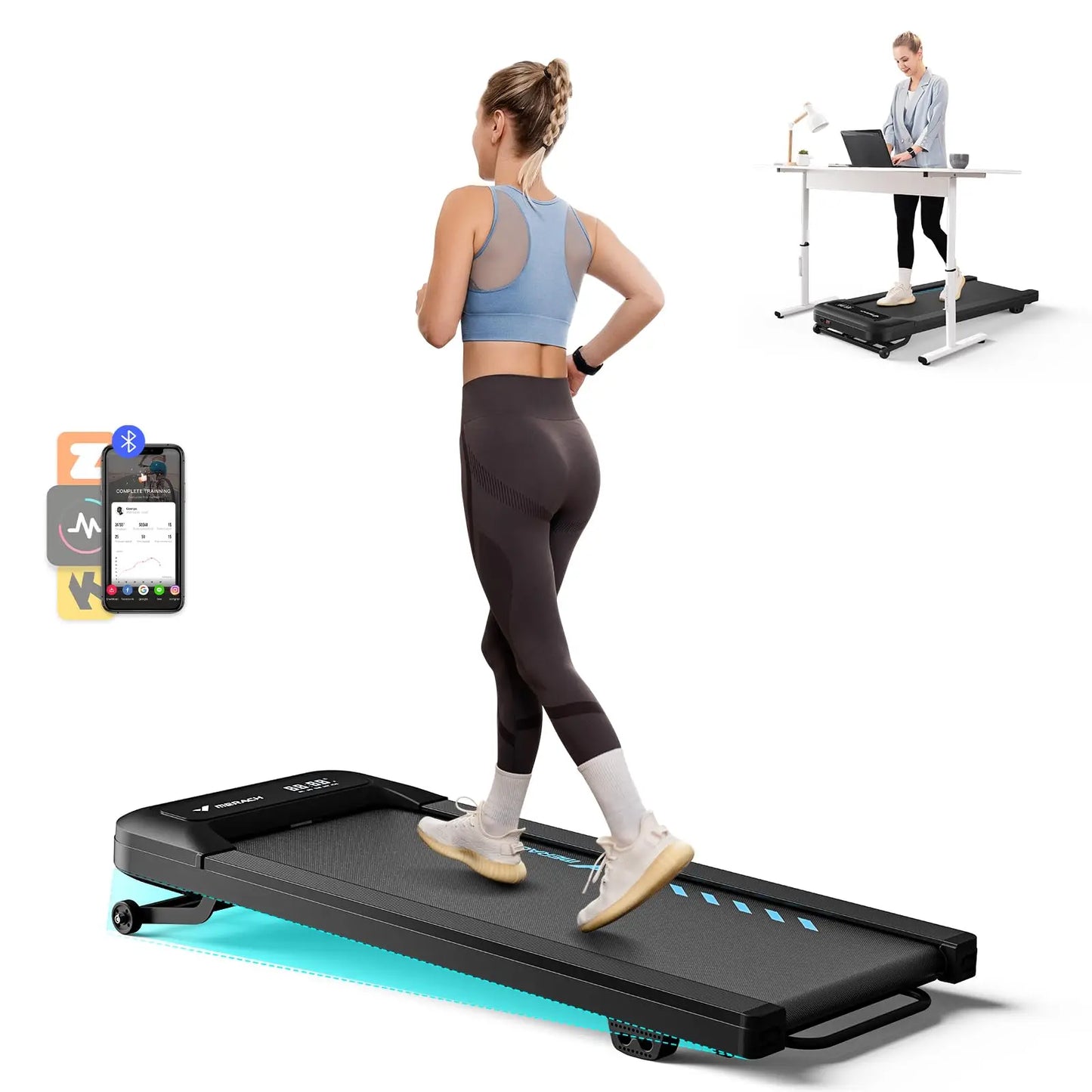 Under-Desk Treadmill Whisper-Quiet 9% Electric Incline Bluetooth App