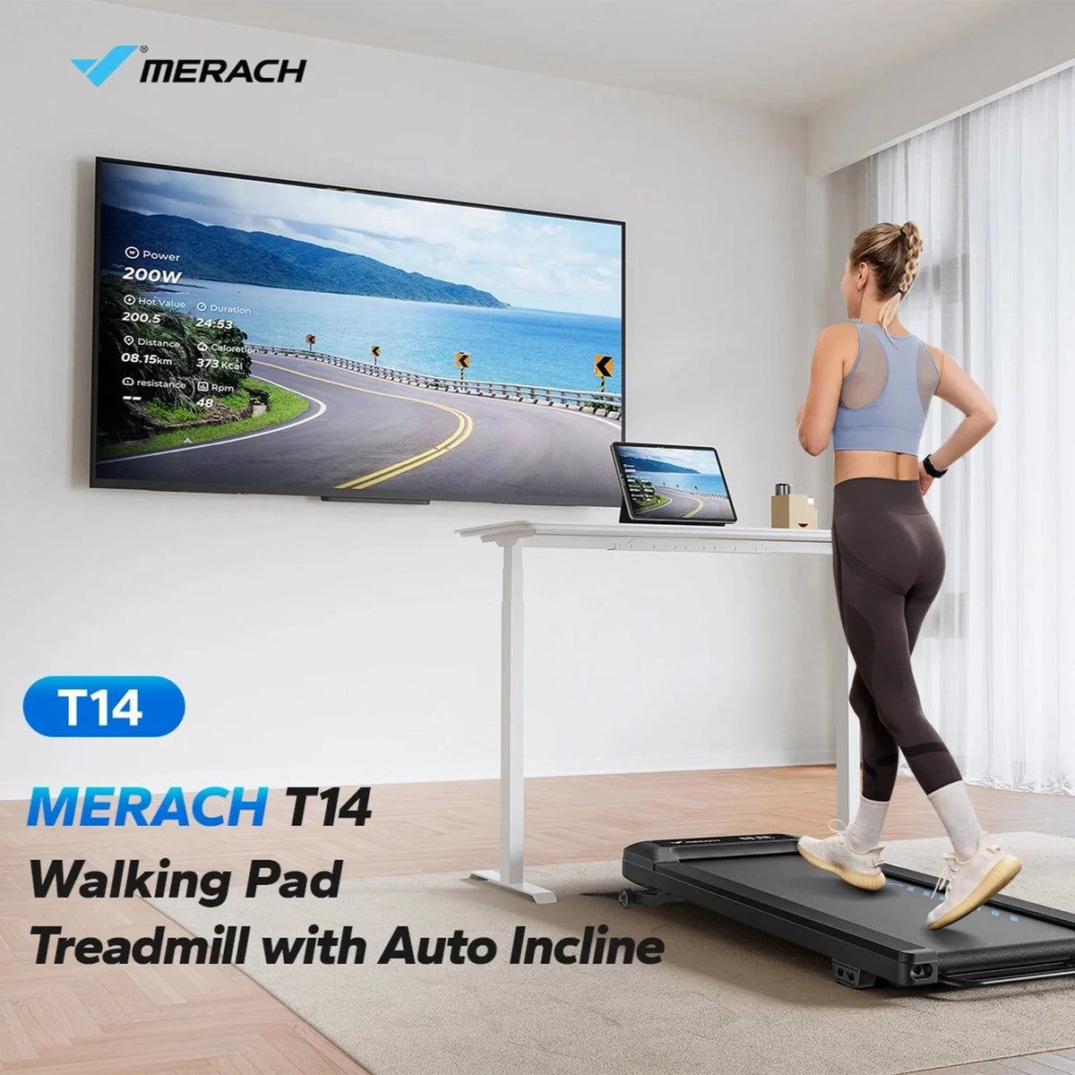 Under-Desk Treadmill Whisper-Quiet 9% Electric Incline Bluetooth App