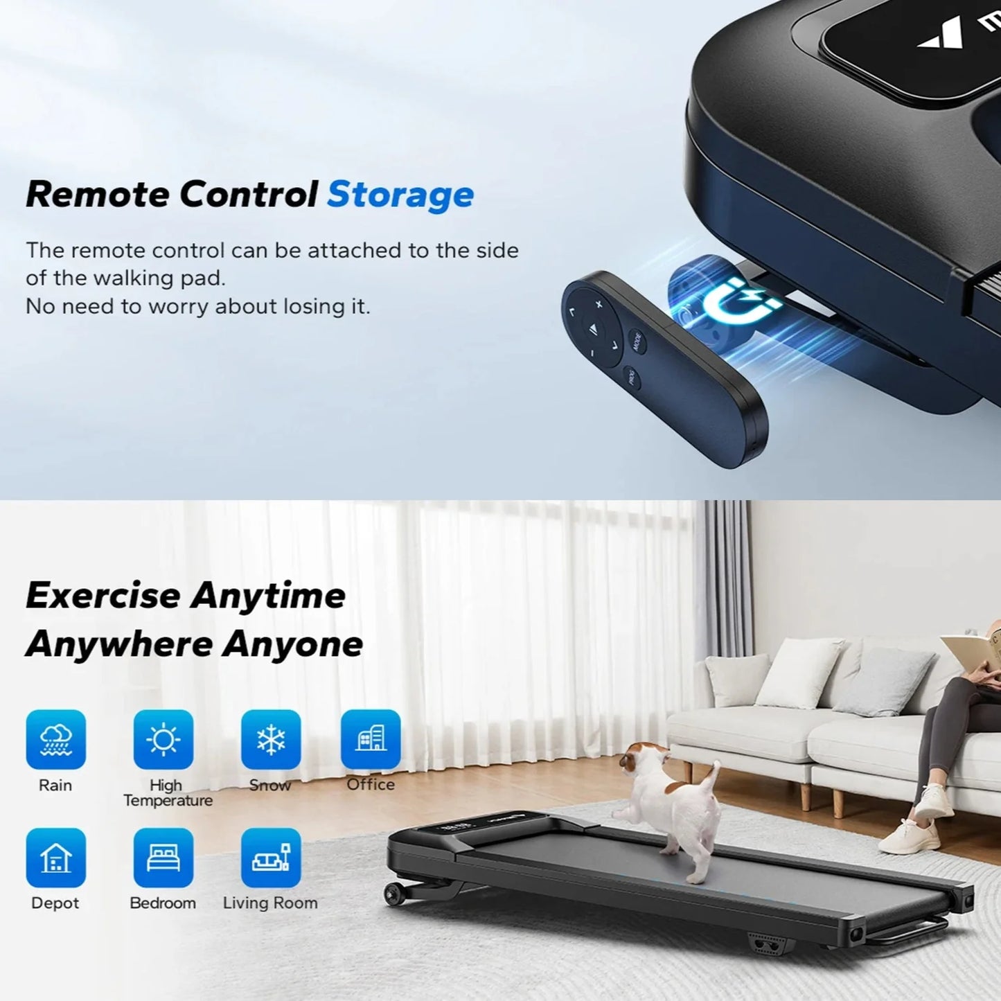 Under-Desk Treadmill Whisper-Quiet 9% Electric Incline Bluetooth App