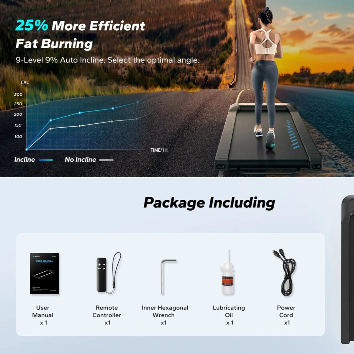 Under-Desk Treadmill Whisper-Quiet 9% Electric Incline Bluetooth App