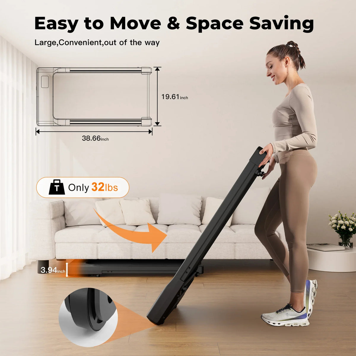 Under-Desk Walking Pad Slim 3.9-Inch Ultra-Quiet Motor
