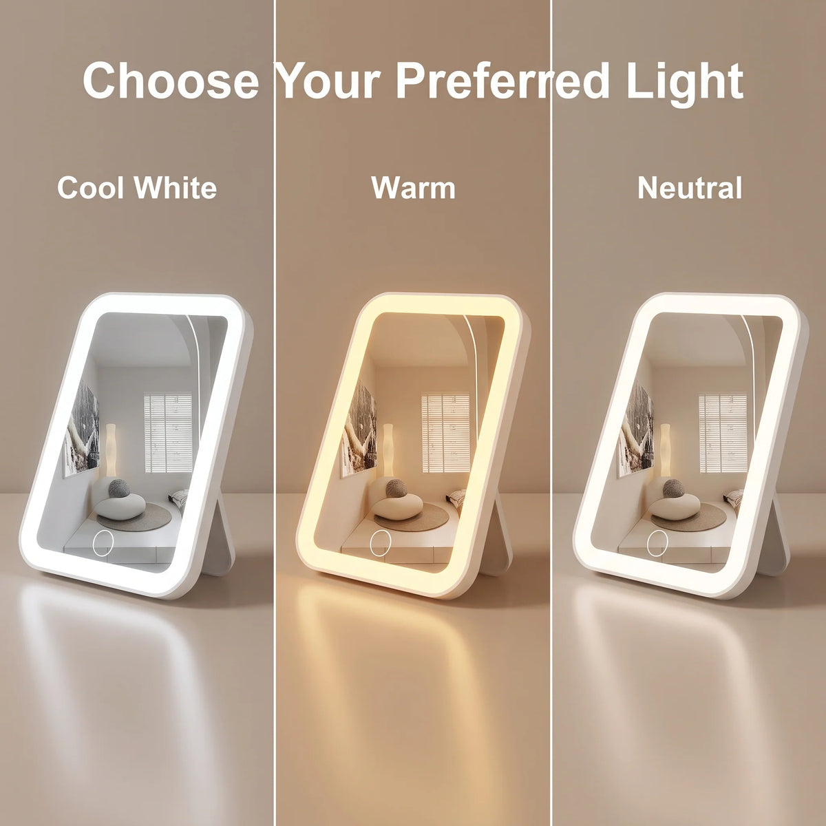 Vanity Mirror Compact Rechargeable LED 3 Light Tones