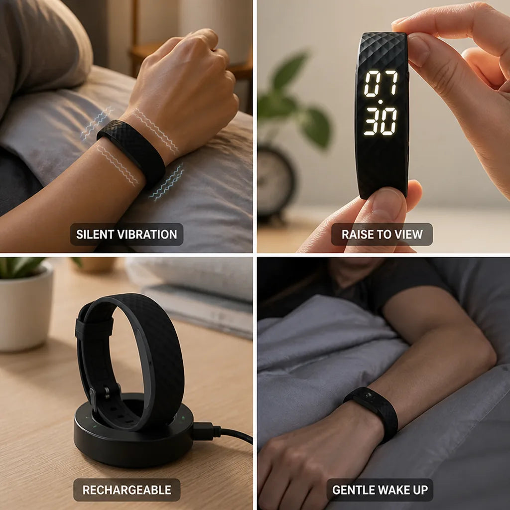 Vibration Alarm Bracelet Silent Wake LED Display Rechargeable