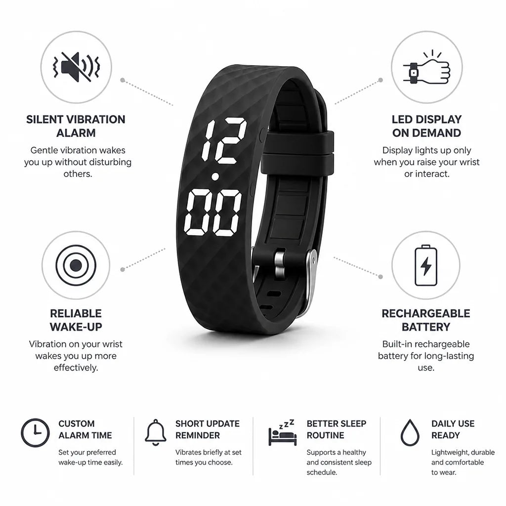 Vibration Alarm Bracelet Silent Wake LED Display Rechargeable