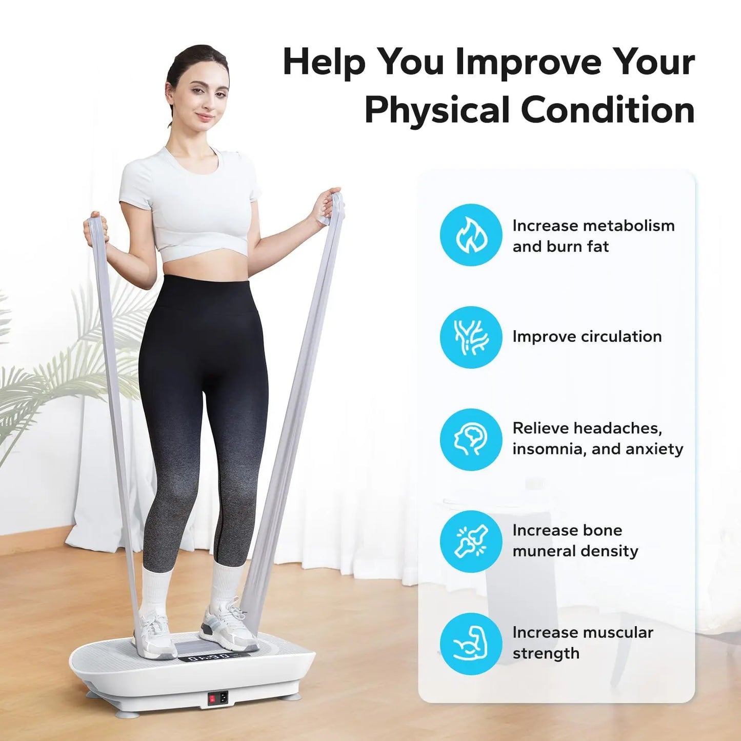Vibration Plate 10-Speed Resistance Bands & Remote