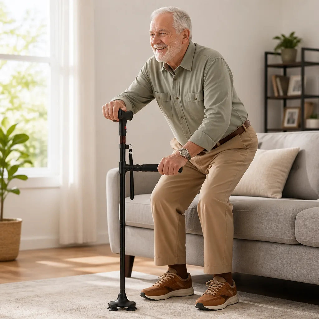 Walking Cane Double-Handle Foldable Night Safety