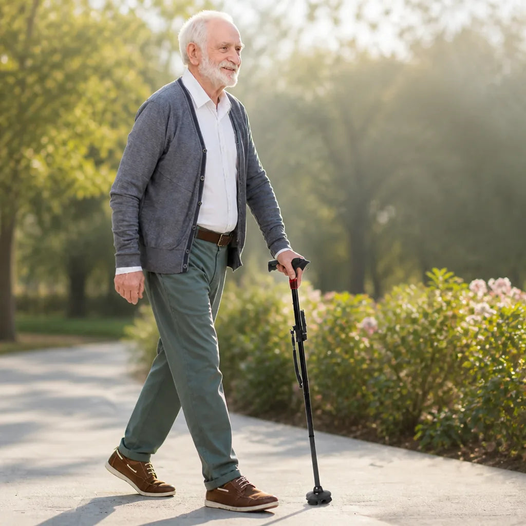 Walking Cane Non-Slip Base LED Light & SOS Alarm