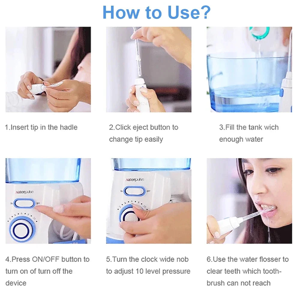 Water Flosser Adjustable Pressure 800ml Anti-Leak Tank