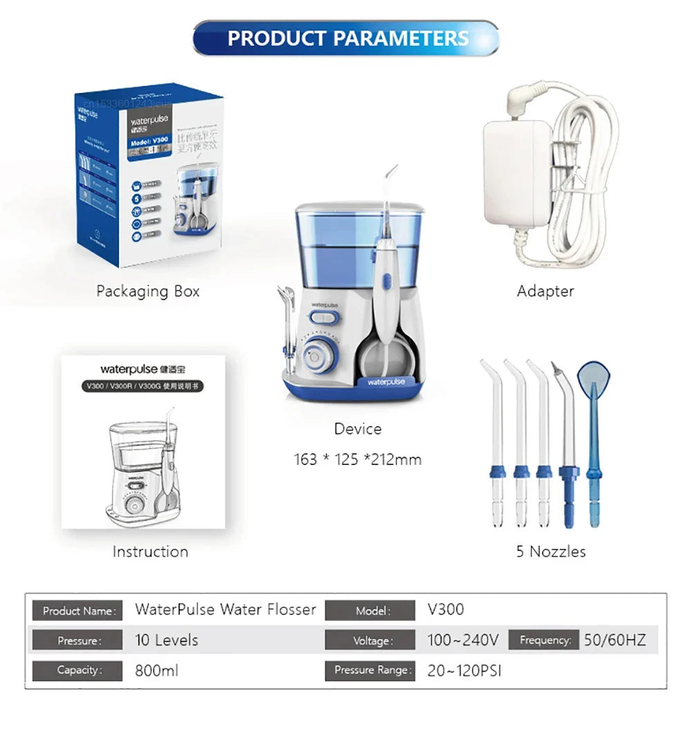 Water Flosser Adjustable Pressure 800ml Anti-Leak Tank