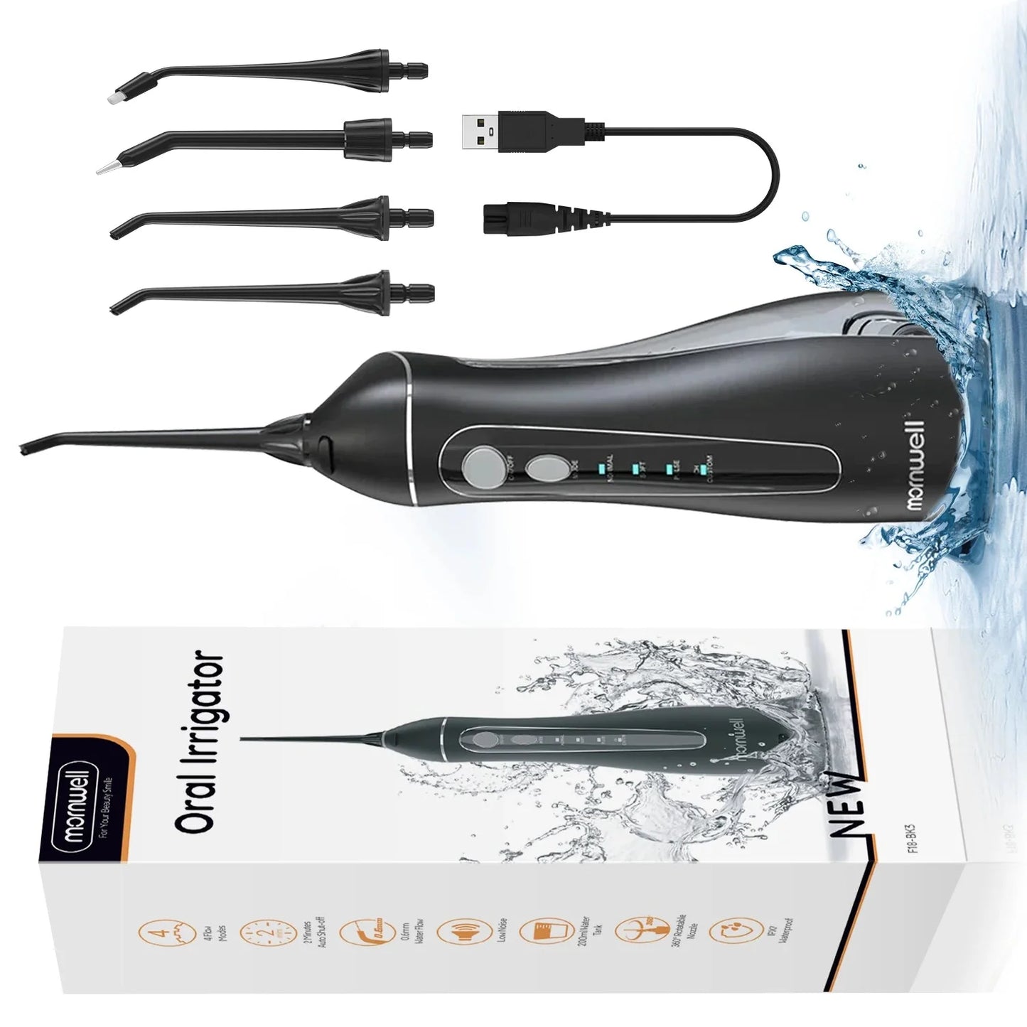 Water Flosser Cordless & Rechargeable 200ml Tank 4 Nozzles