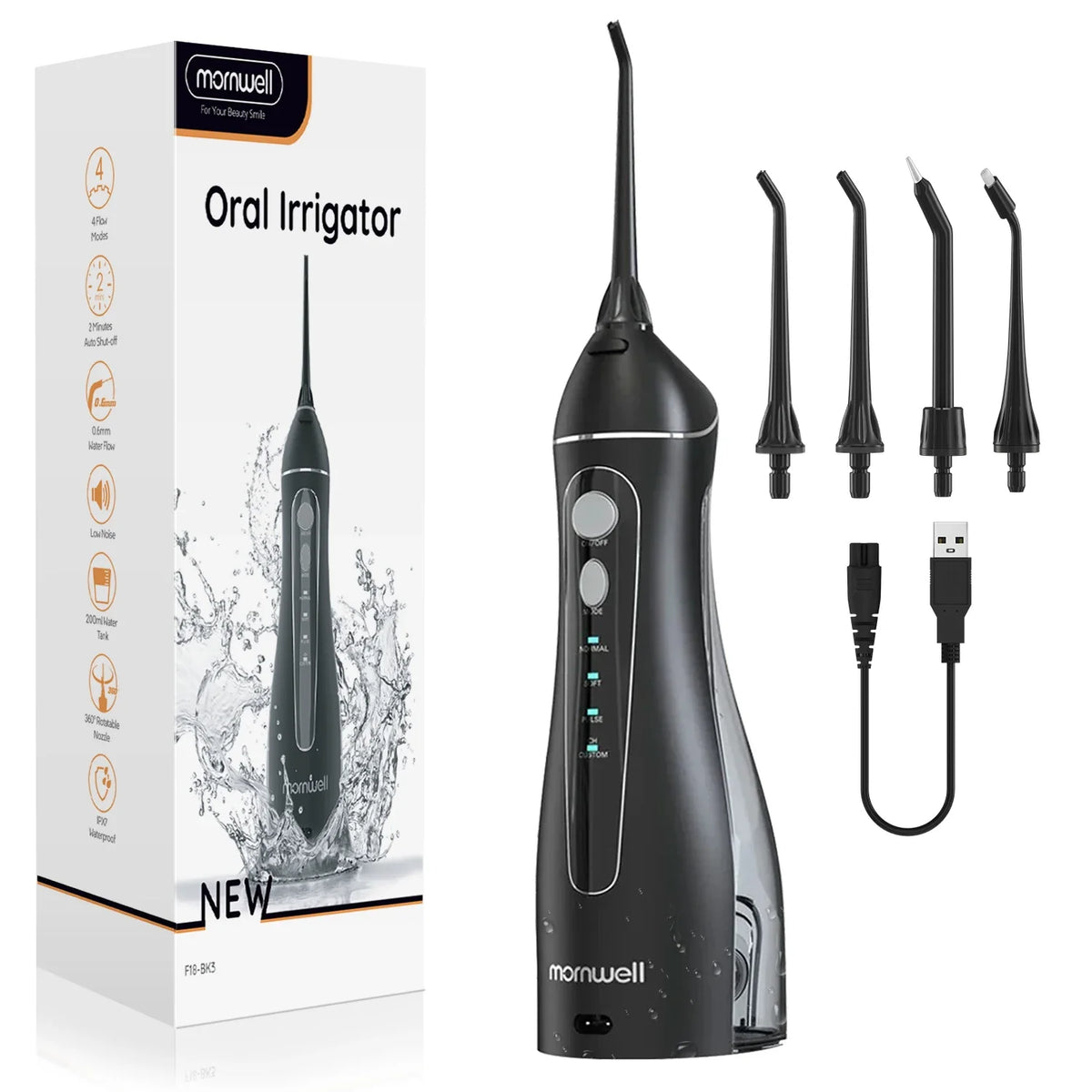 Water Flosser Cordless & Rechargeable 200ml Tank 4 Nozzles