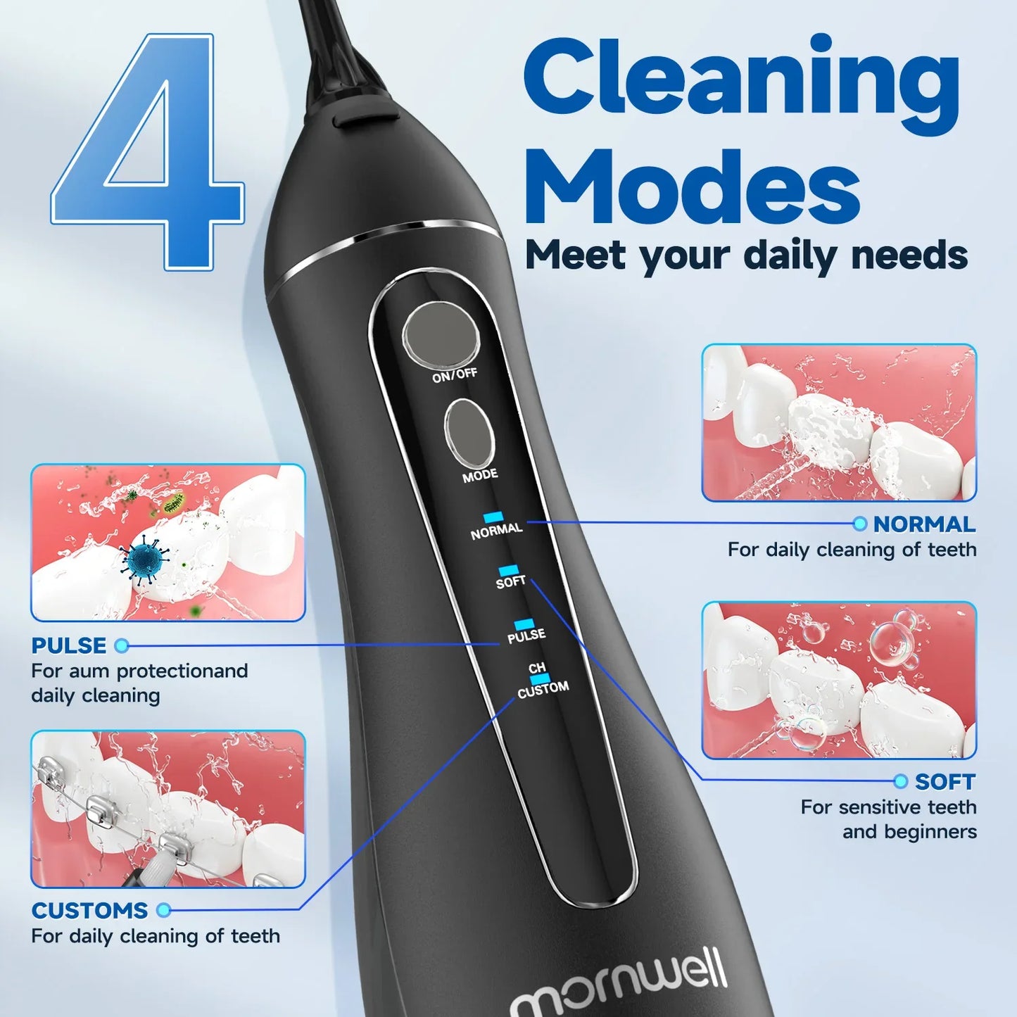 Water Flosser Cordless & Rechargeable 200ml Tank 4 Nozzles