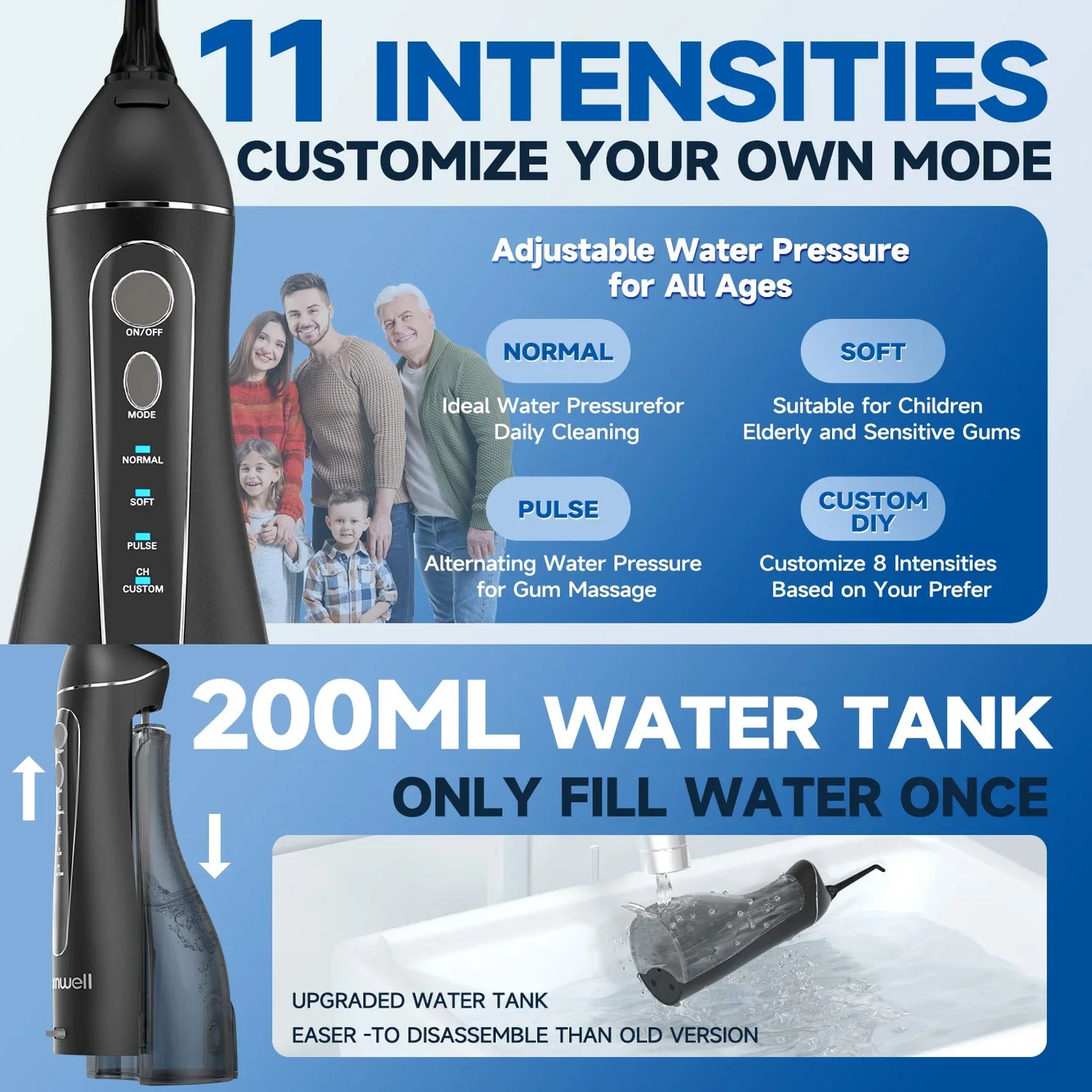 Water Flosser Cordless & Rechargeable 200ml Tank 4 Nozzles