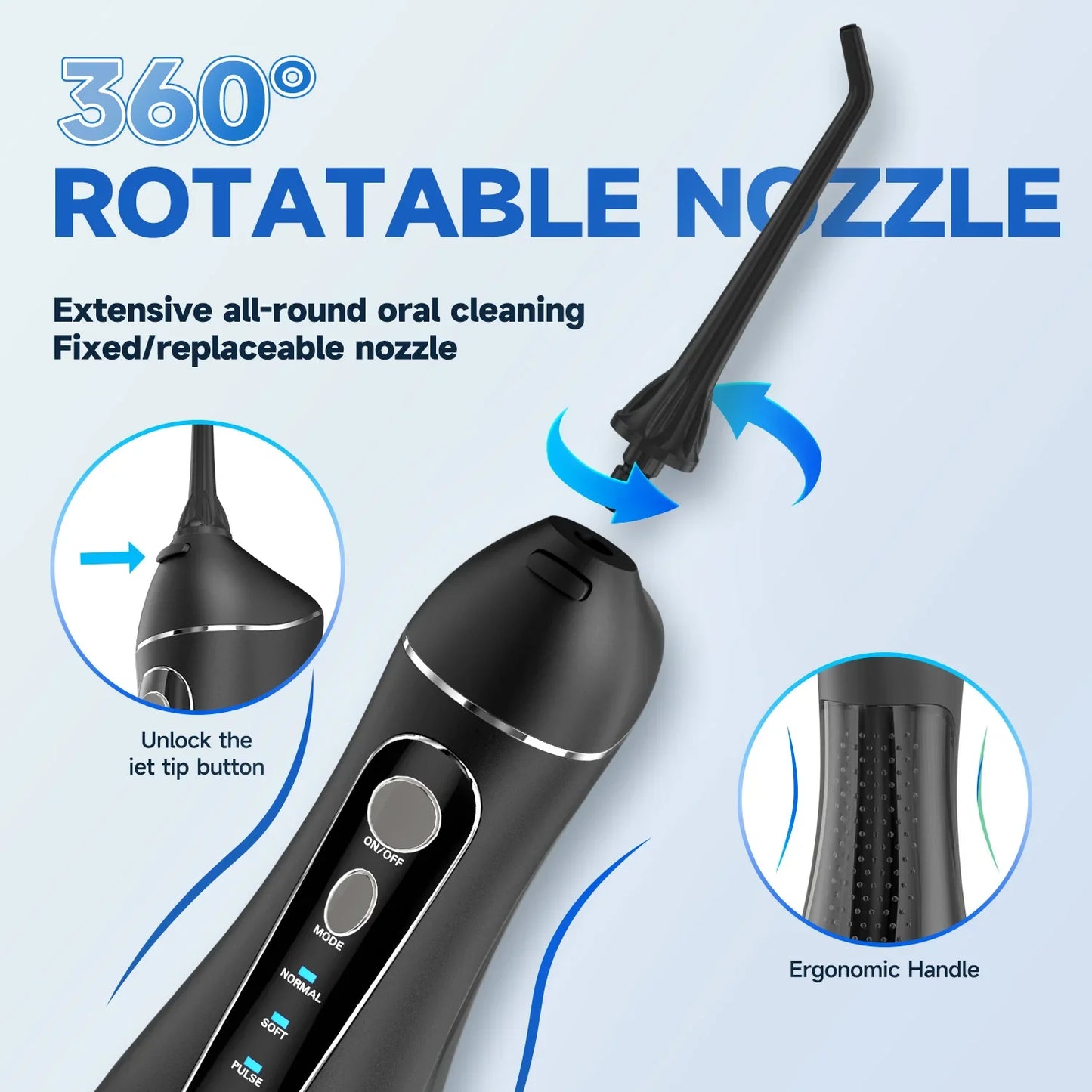 Water Flosser Cordless & Rechargeable 200ml Tank 4 Nozzles