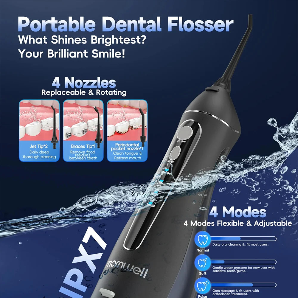 Water Flosser Cordless & Rechargeable 200ml Tank 4 Nozzles