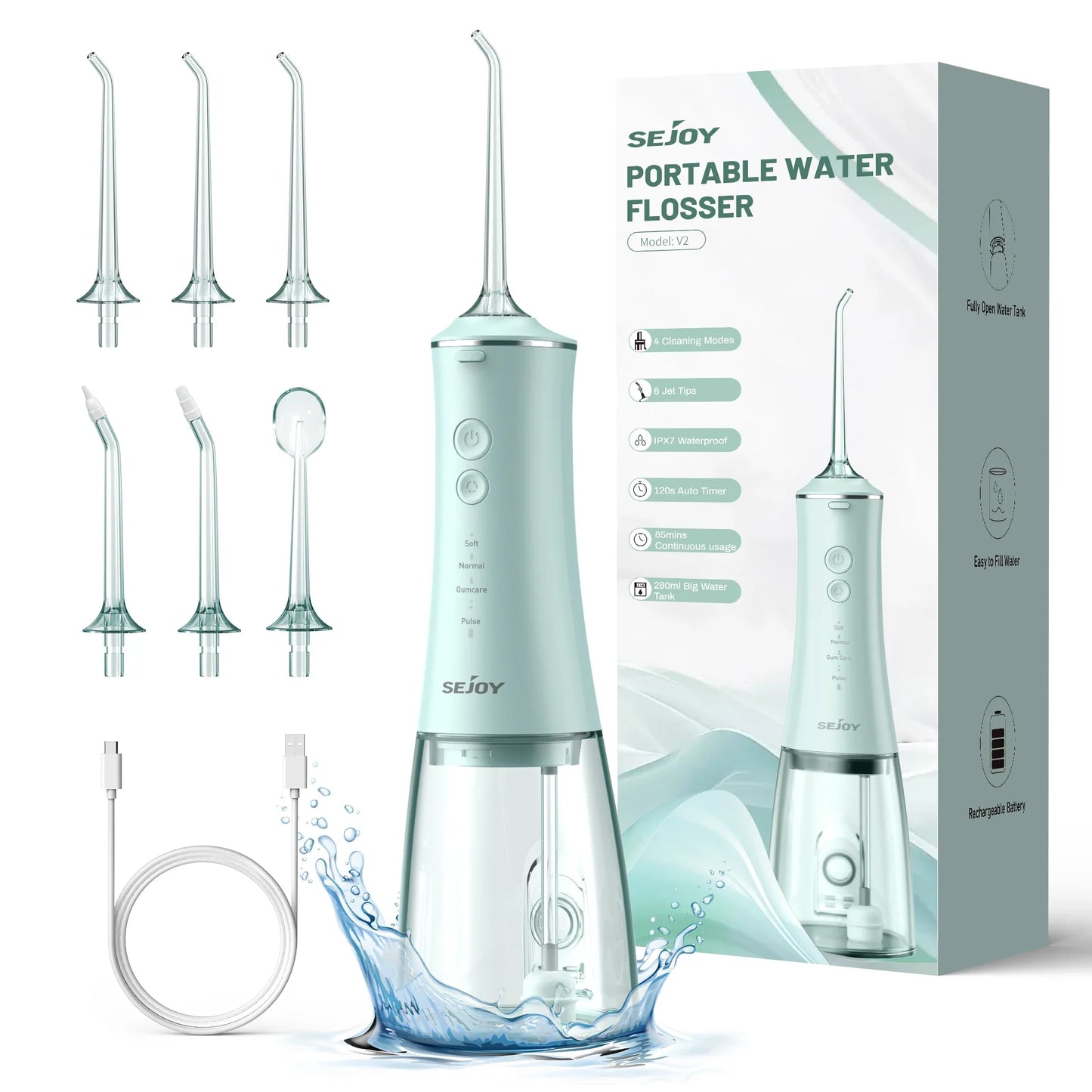 Water Flosser Cordless USB Rechargeable Waterproof