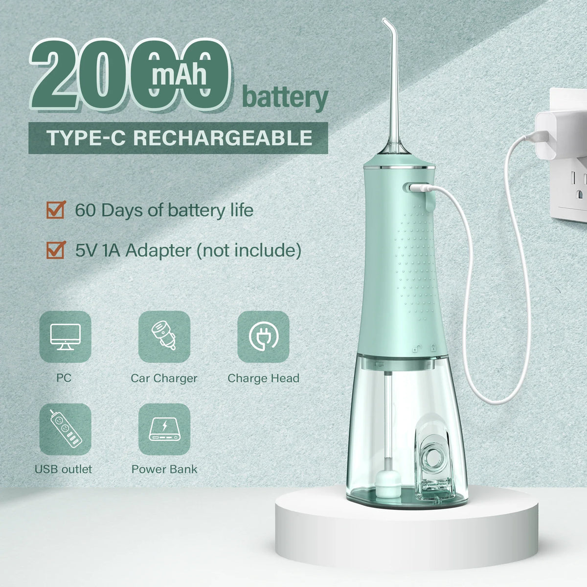 Water Flosser Cordless USB Rechargeable Waterproof