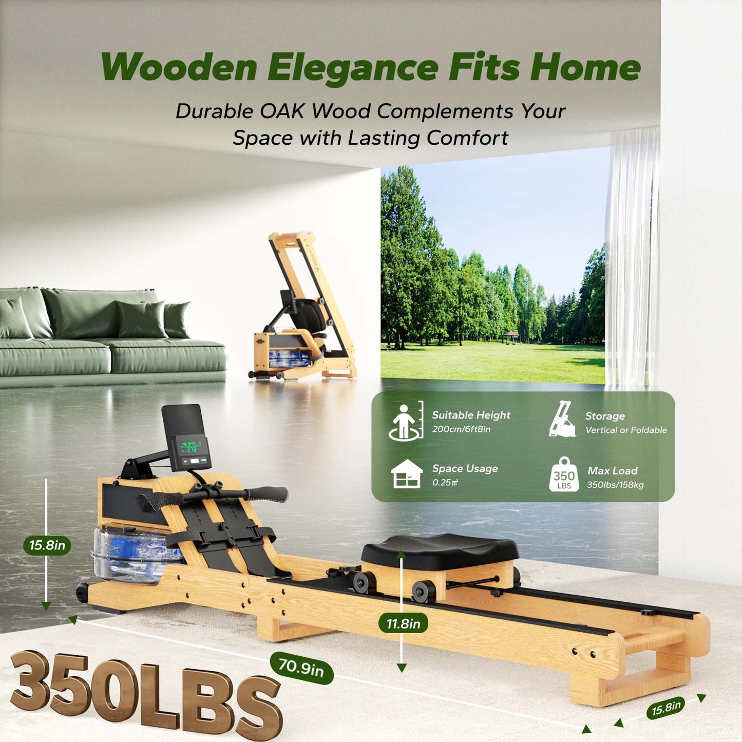 Water Rower 12-Blade Water Resistance Solid Oak Frame